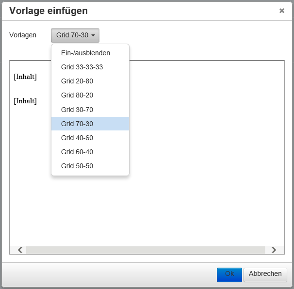 Grid: Vorlage einfügen Grid: Vorlage einfügen