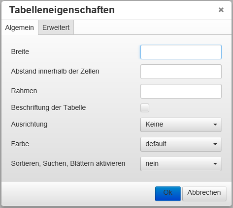 Tabelleneigenschaften: Allgemein Tabelleneigenschaften: Allgemein