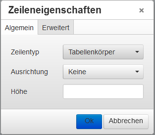 Zeileneigenschaften: Allgemein Zeileneigenschaften: Allgemein