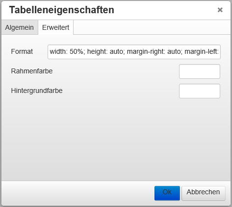 Tabelleneigenschaften: Erweitert Tabelleneigenschaften: Erweitert
