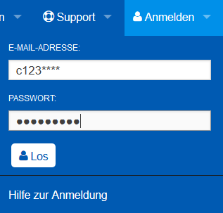 Eingabe von Benutzerkennung und Passwort